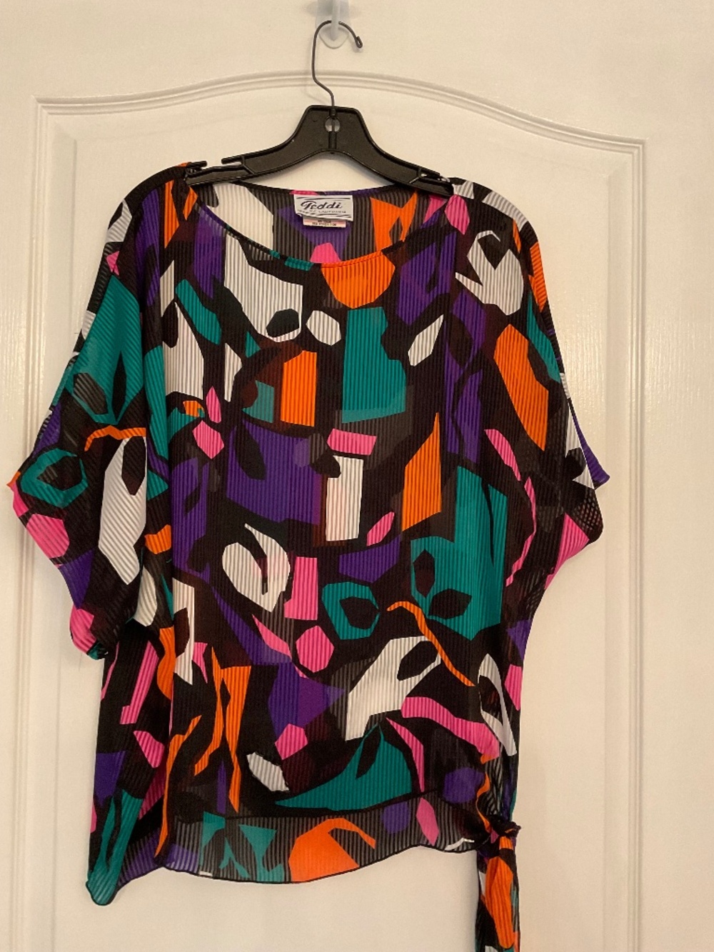 Teddi of California Multicolor Retro Short Sleeve Top size L Vintage